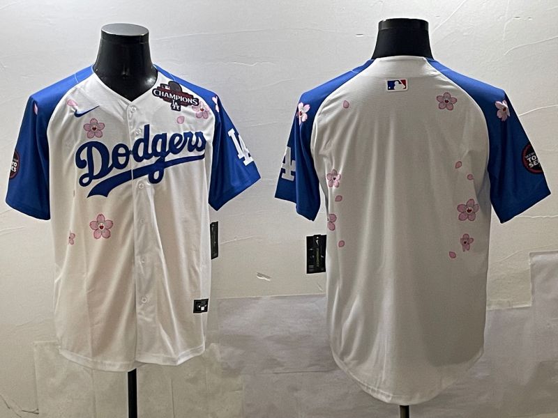 Men Los Angeles Dodgers Blank White Blue Sakura Edition 2025 Nike MLB Jersey style 2